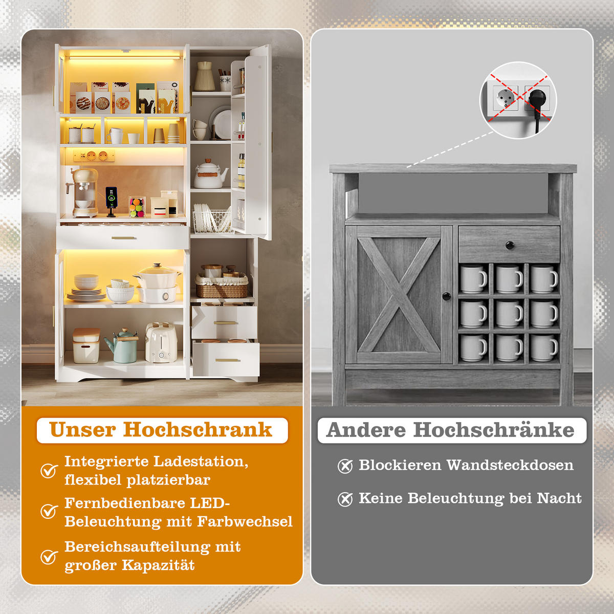 BUFFET 105/39/185 cm Weiß mit farbwechselnder LED-Beleuchtung und 2 Schublade - Weiß, Holz (105/185/40cm) - Oxeza