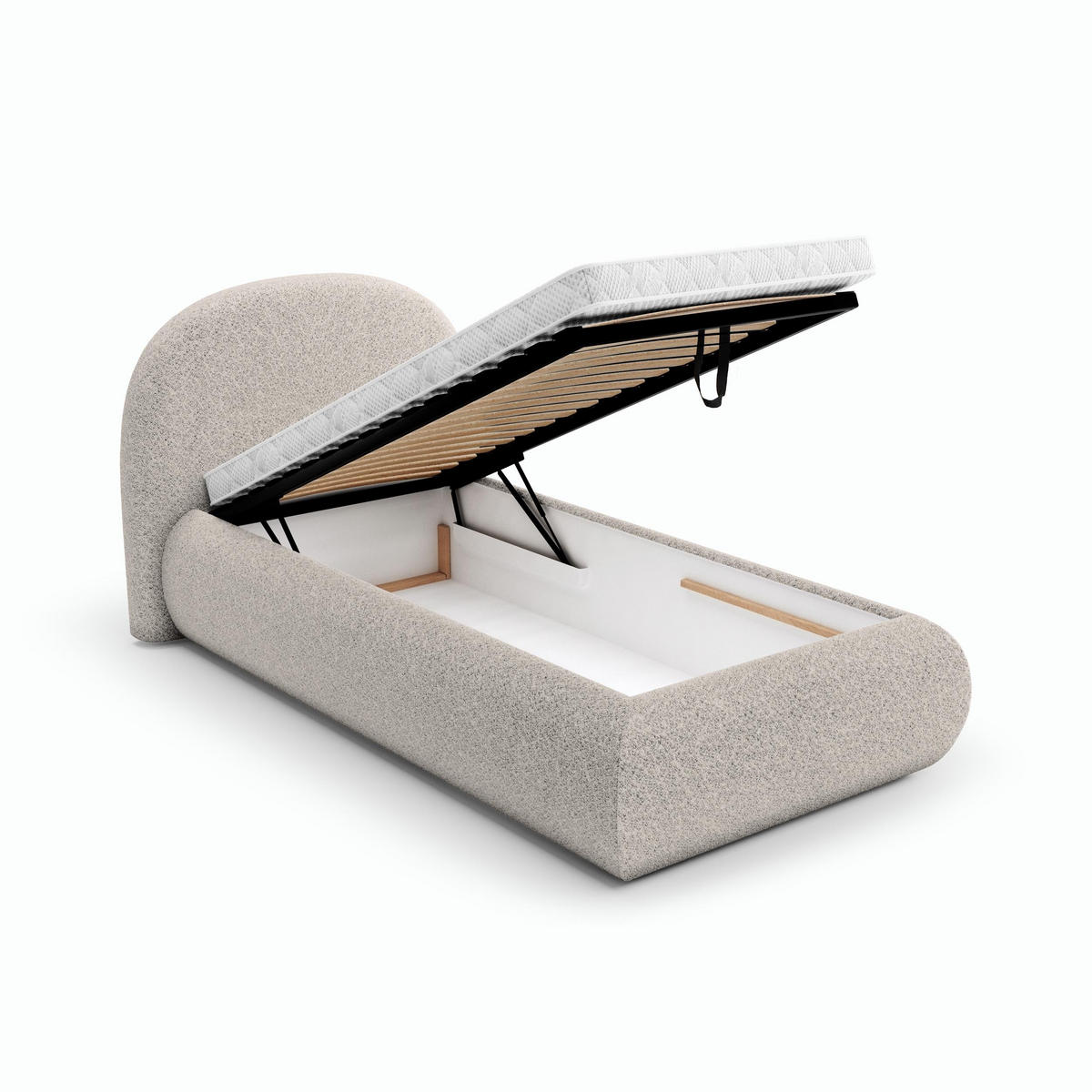 POLSTERBETT Motti 90x200, Einzelbett mit Bettkasten und Schaumstoffmatratze 10 cm, Beige - Beige, Holzwerkstoff (90/200cm) - Beautysofa