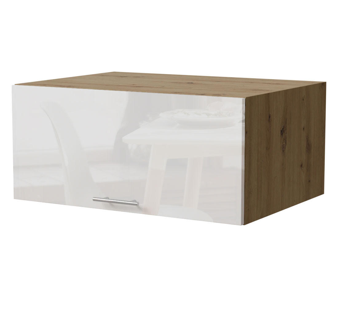 Feldmann-Wohnen Aufsatzschrank Weiß Hochglanz, Eiche Artisan 80x36x59 cm