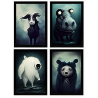 POSTER Set mit 4 Grässlich Tier im T Burton Goth Stil A4 Schwarzer Rahmen - Schwarz, Papier (29.7/3cm) - Nacnic