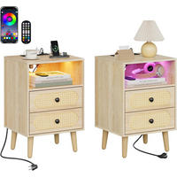 NACHTSCHRANK 2er Set, 35/40/60, Ladefunktion & LED, Eiche - Eichefarben, Holzwerkstoff (45/60/35cm) - Woltu