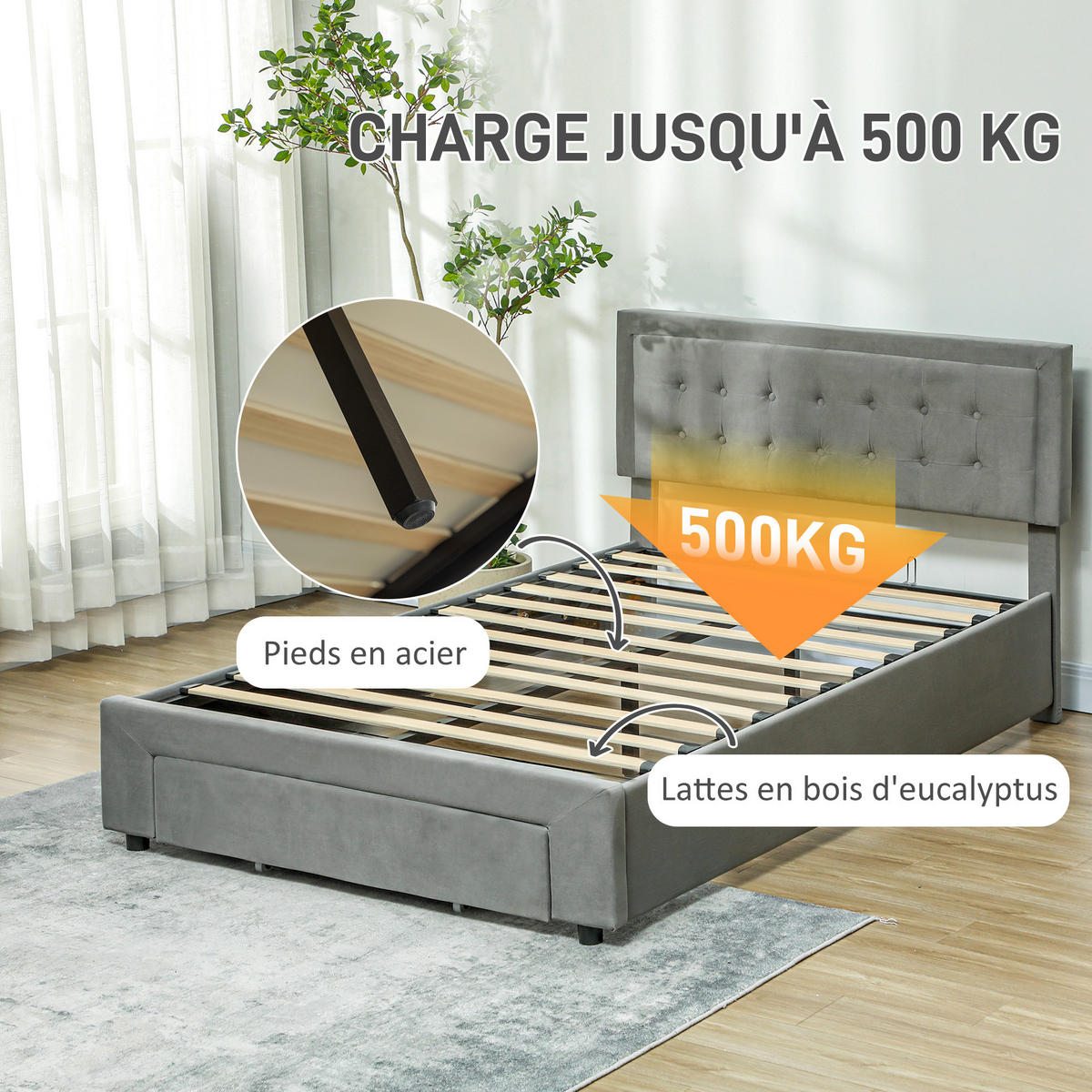 BETT 140x200 cm DE-14569 mit Stauraum & verstellbarem Kopfteil Grau - Hellgrau, Holzwerkstoff (140/200cm) - ComfortXL