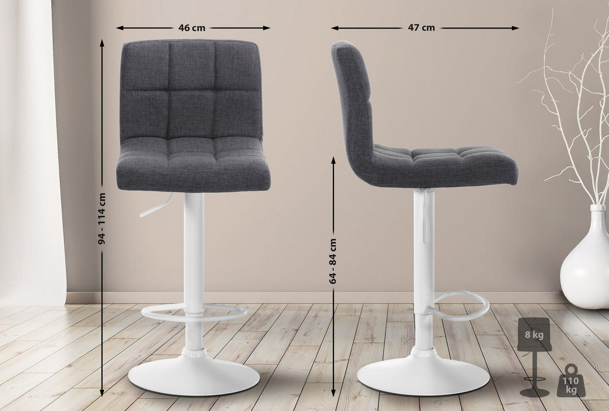 BARHOCKER Cala Stoff weiß hellgrau - Weiß/Grau, Textil/Metall (46/114/47cm) - TPFLiving