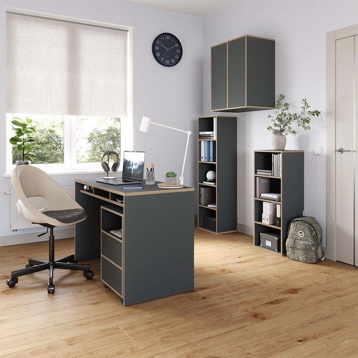 BÜCHERREGAL Tetrix Anthrazit 40 x 100 cm mit 4 Fächern - Anthrazit/Beige, Holzwerkstoff (40/100/30cm) - Vicco