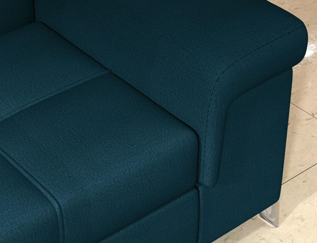 ECKSOFA mit Schlaffunktion und Bettkasten, pflegeleichter Monolith-Stoff - Chromfarben/Dunkelblau, Textil/Metall (202/275cm) - Eltap