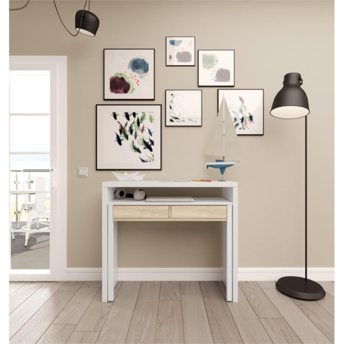 KONSOLENSCHREIBTISCH ausziehbar mit 2 Schubladen - L100 cm Consola - Eichefarben, Holzwerkstoff (36/99/88cm) - Calicosy