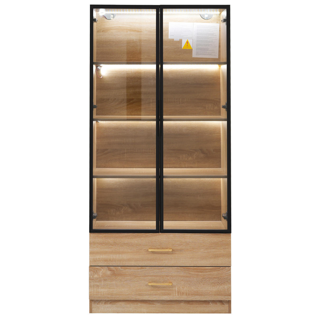 VITRINE 75 cm aus MDF mit Lichtleiste und Glastür Braun - Braun, Holzwerkstoff (75/170/34.5cm) - Modenvie