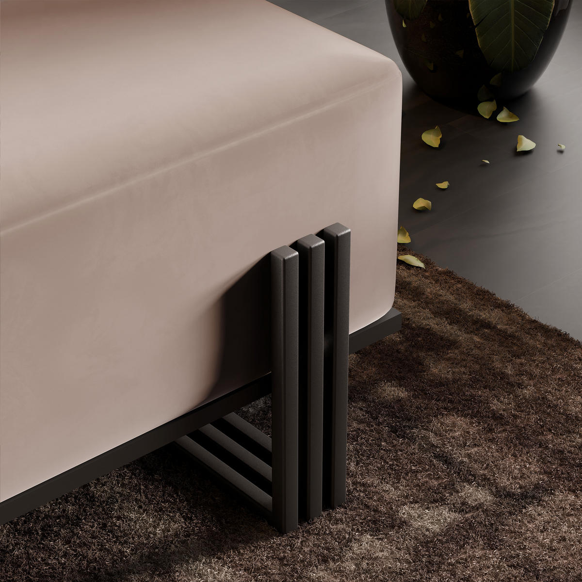POLSTERBANK TEO 80 cm Schwarz / Beige ,Metallgestell - Beige, Metall (80/47/35cm) - Idohome