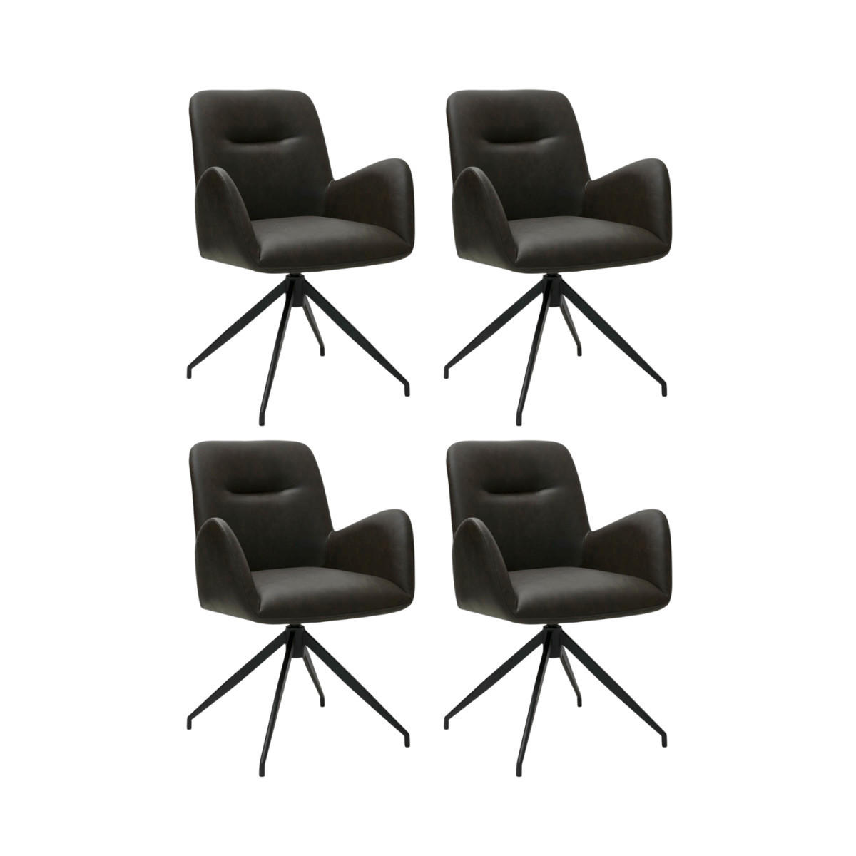 ARMLEHNSTUHL-SET 4 Stück in Kunstleder Dunkelbraun - Schwarz/Braun, Textil/Metall (61/86/64cm) - Furnhouse