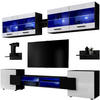 WOHNZIMMERSET Foggia, 6er-Set, Schwarz, Front Hochglanz Weiß, LED Blau - Schwarz/Weiß, Glas/Holzwerkstoff (230/190/45cm) - Komodee