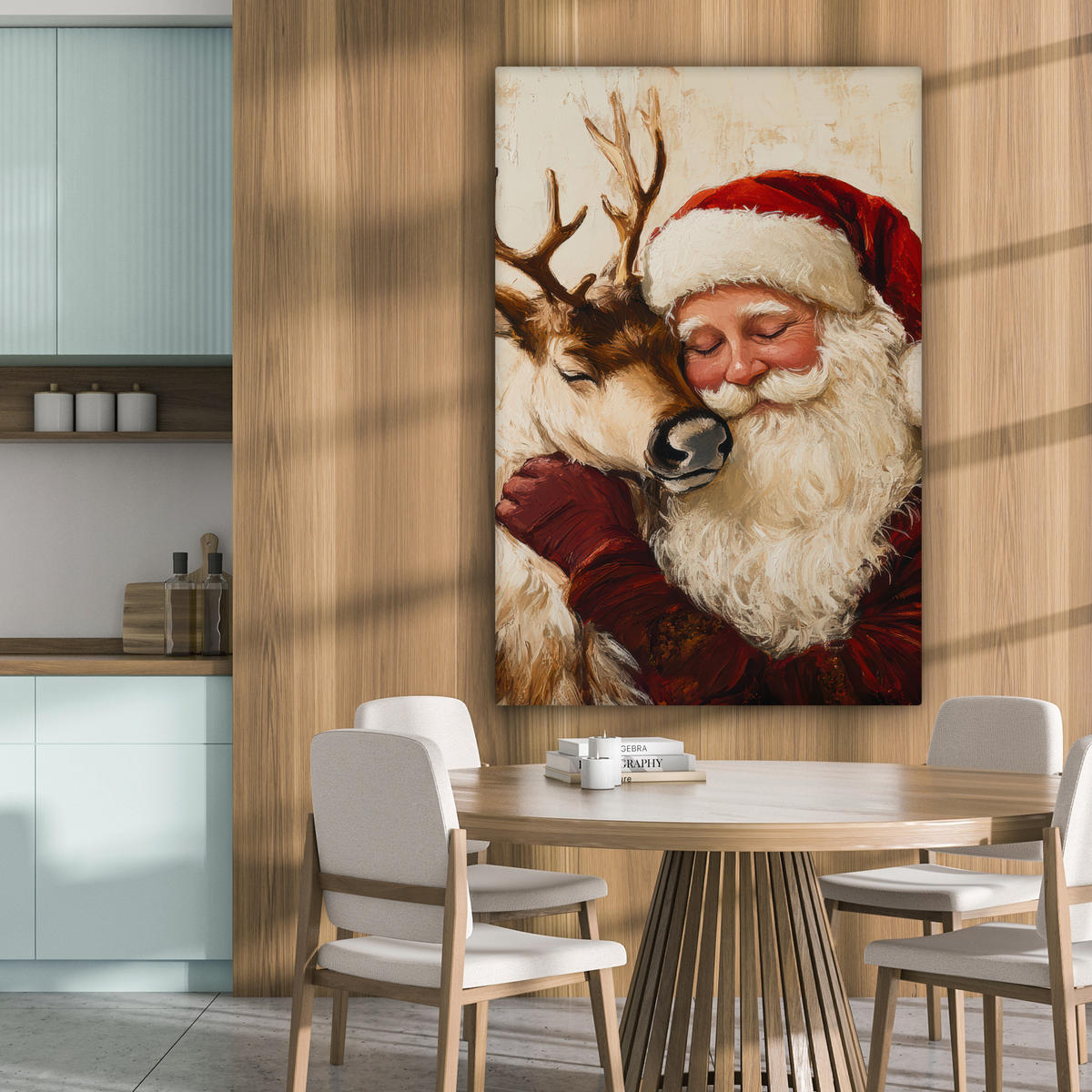 LEINWANDBILD Weihnachtsmann - Rentier - Weihnachten 80x120 cm - Rotbraun, Textil (80/120cm) - MuchoWow