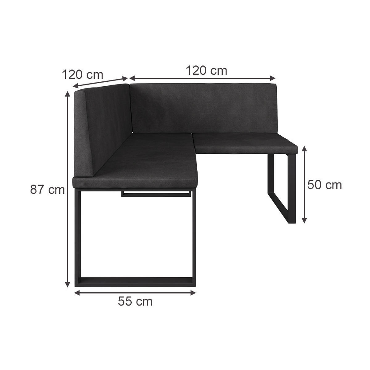 ECKBANK Ravon Anthrazit 120 x 120 cm - Anthrazit, Textil (120/87/120cm) - Vicco