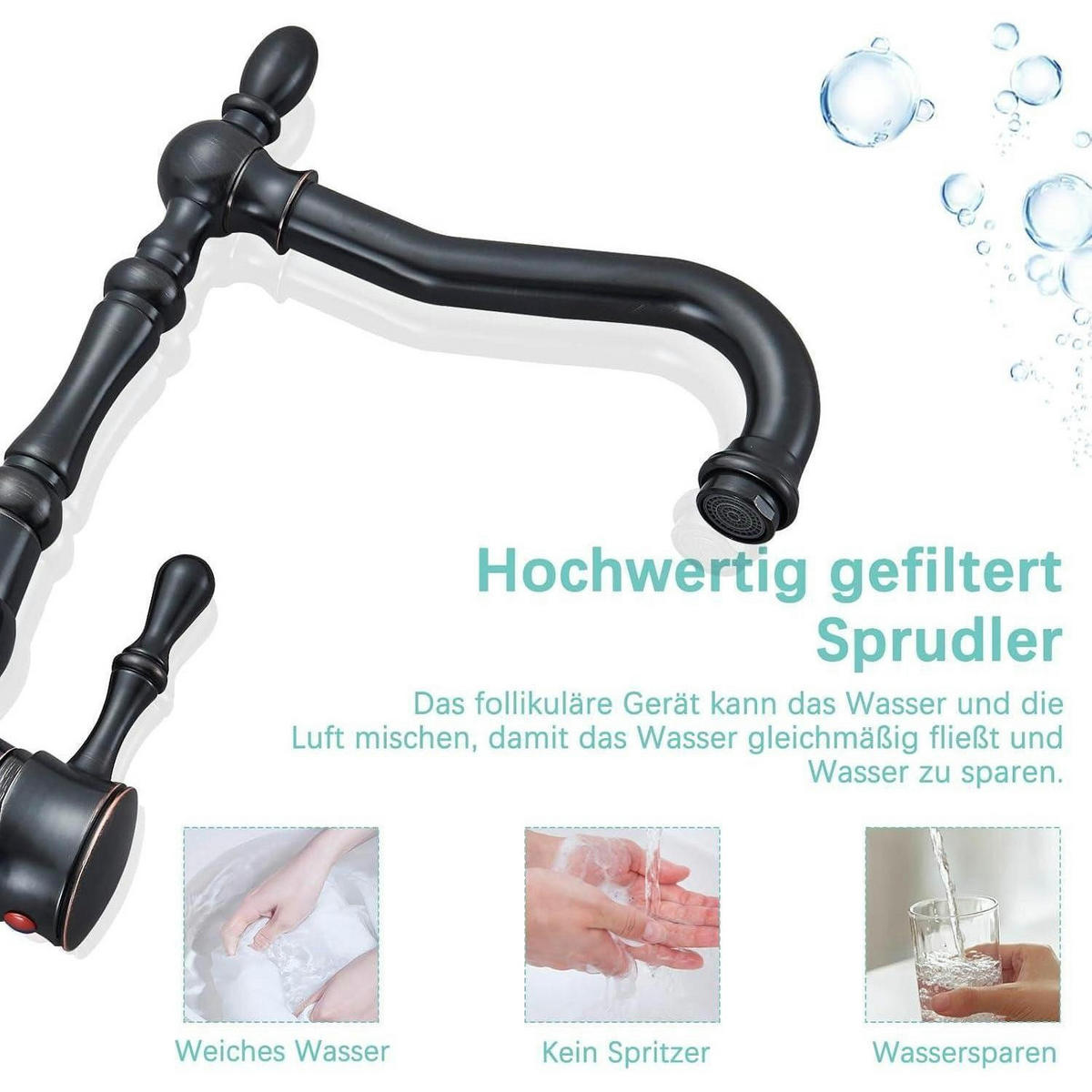 WASCHTISCHARMATUR Einhebelmischer Schwarz Antik 360° schwenkbar - Schwarz, Metall (4/31/17cm)