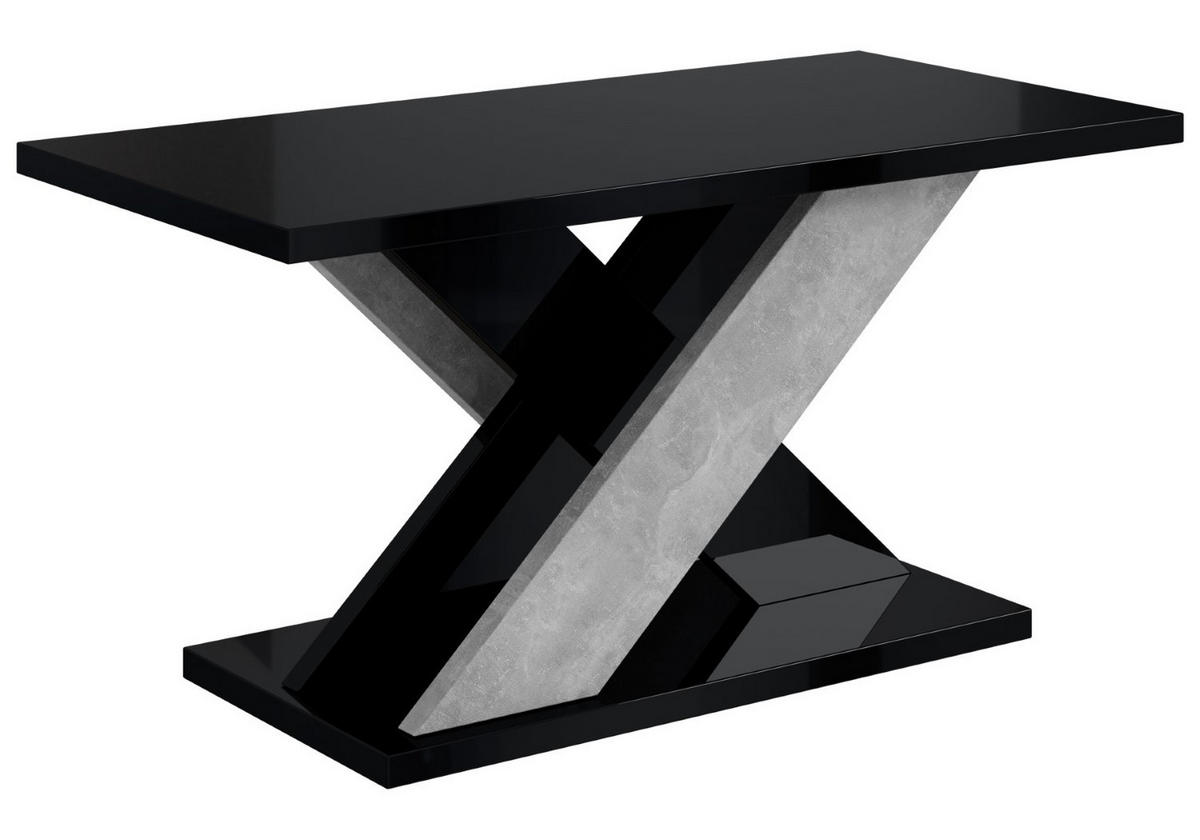 KAFFEETISCH 110x70x60 cm - Hochglanz Schwarz / Betonoptik - AOX - Schwarz Hochglanz, Holzwerkstoff (110/70/60cm) - ALTDECOR