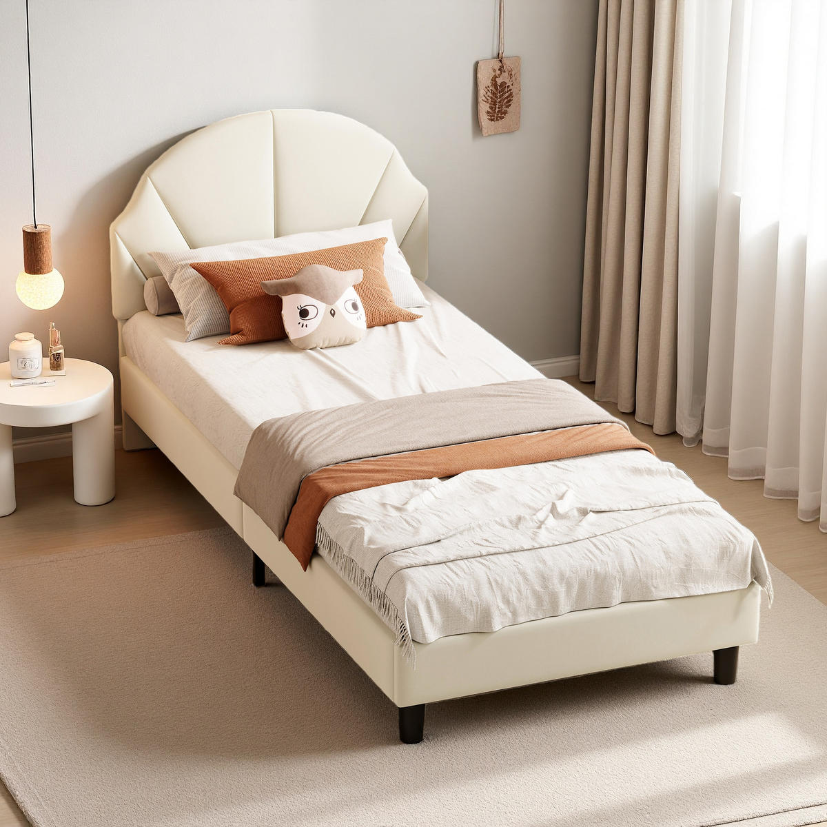 POLSTERBETT 90x200 cm verstellbares Kopfteil Lattenrost Samt beige - Beige, Holz (90/200cm) - Fortuna Lai