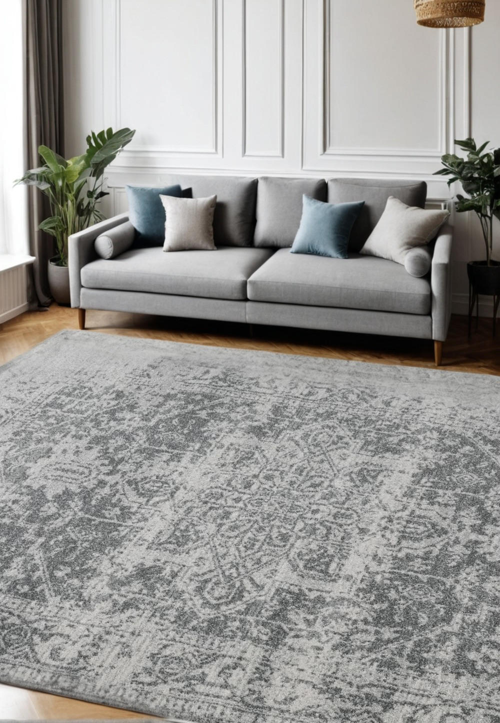TEPPICH Kunstfaser kurzflor vintage orientalisch LODI-Lambro, Silbergrau 200x290 cm - Silberfarben, Textil (200/290cm) - KADIMA DESIGN