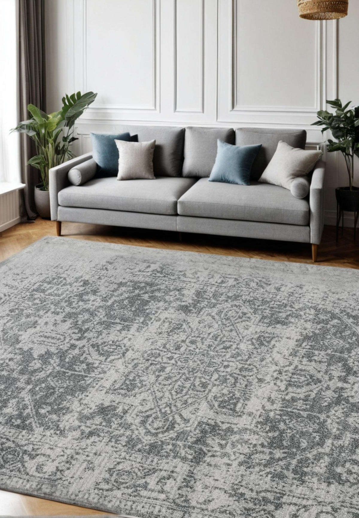 TEPPICH Kunstfaser kurzflor vintage orientalisch LODI-Lambro, Silbergrau 120x170 cm - Silberfarben, Textil (120/170cm) - KADIMA DESIGN