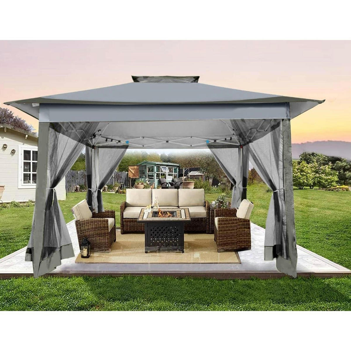 PAVILLON 3 x 3 m Dunkelgrau Wasserdicht mit Moskitonetz - Grau, Textil (365/270/365cm)