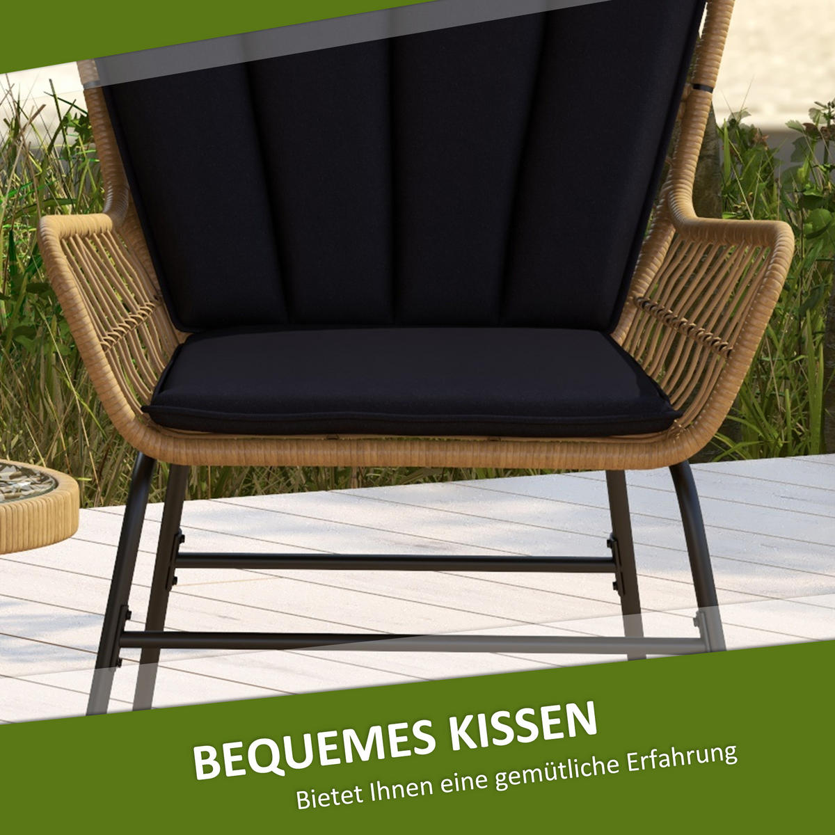 GARTENMÖBEL-SET mit 2 Stühlen, für Balkon, Terrasse, Natur+Schwarz - Schwarz, Kunststoff - Outsunny