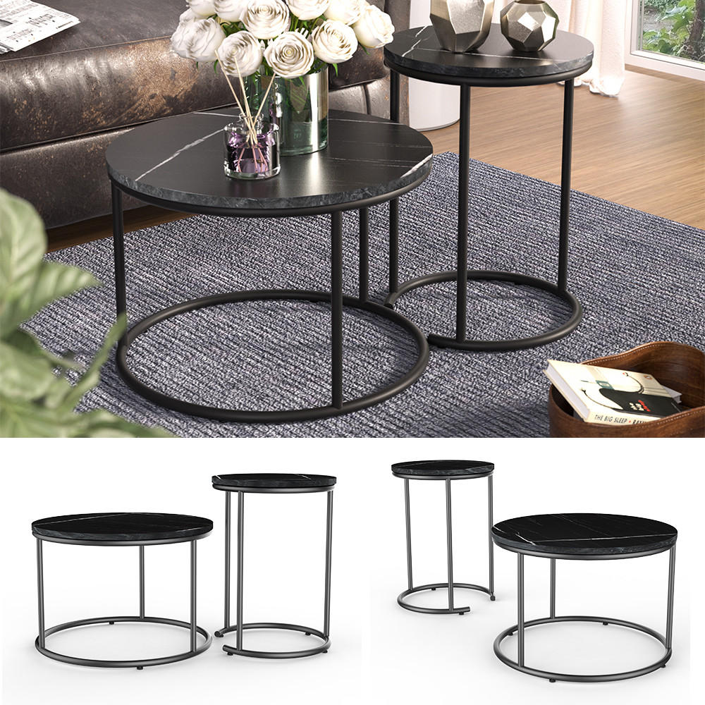 COUCHTISCH-SET Ottawa Schwarzer Marmor 55 x 55 cm 2 Teile - Schwarz Hochglanz, Holzwerkstoff (55/55/34.5cm) - Vicco