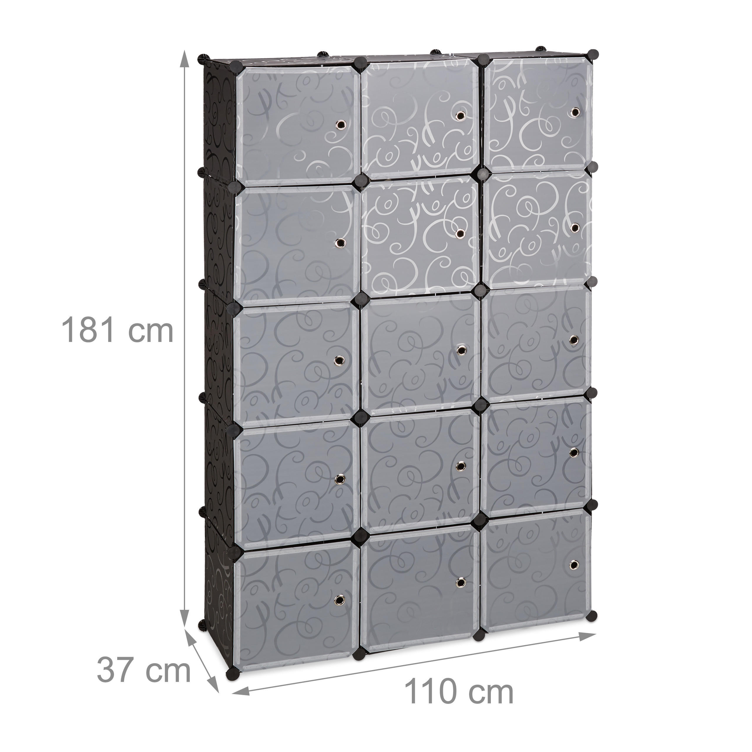 Thumbnail - Relaxdays Regalsystem, Schwarz, Kunststoff, Metall, 110x181x37 cm, Wohnzimmer, ,