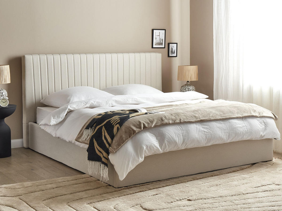 POSTEL s úložným prostorem 180/200 cm Látka Světle béžová Vion - béžová, textil (180/200cm) - Beliani