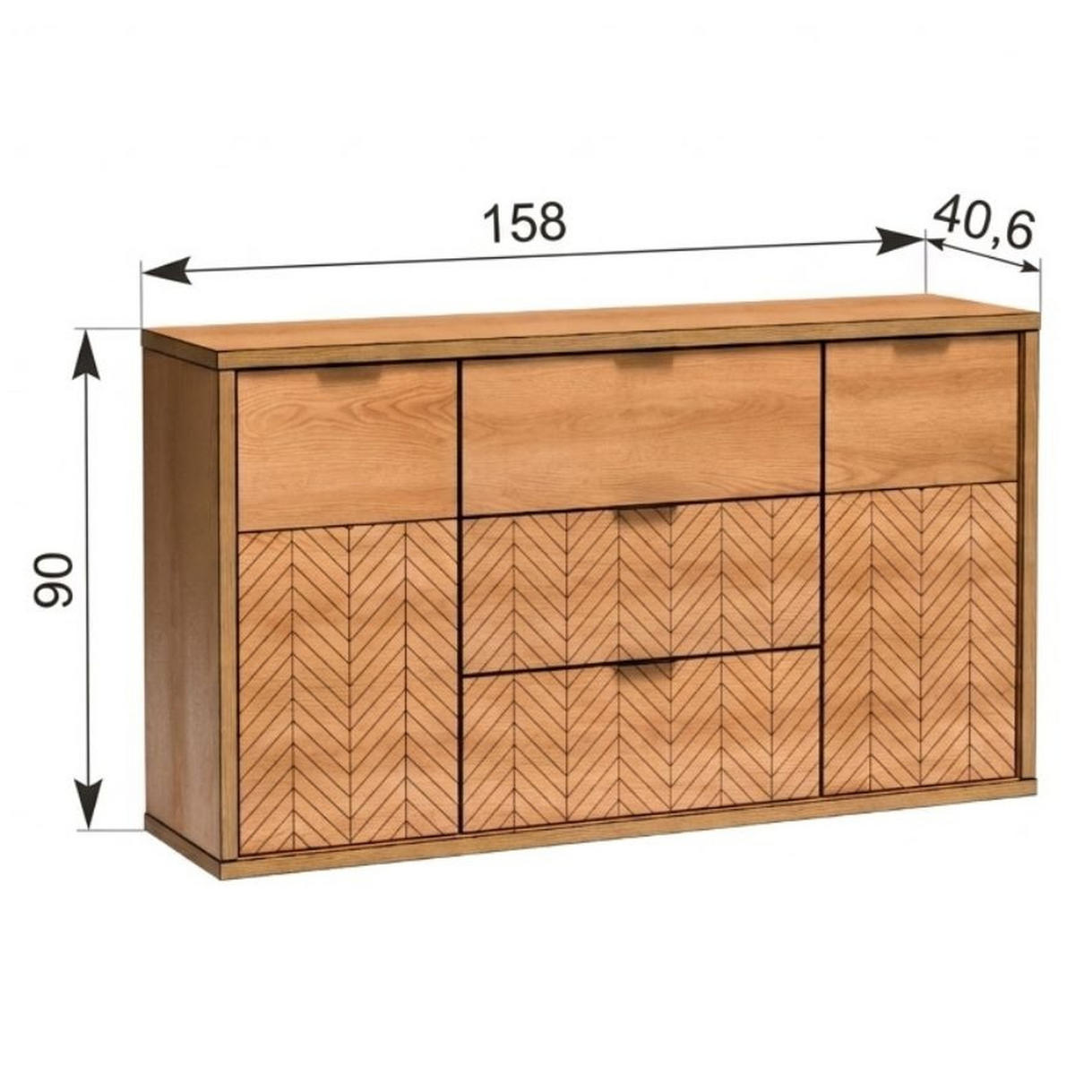 KOMMODE Fonti F-3 158 x 90 x 40,6 cm Karamell-Eiche - Eichefarben, Holzwerkstoff (158/90/40.6cm) - Koseto