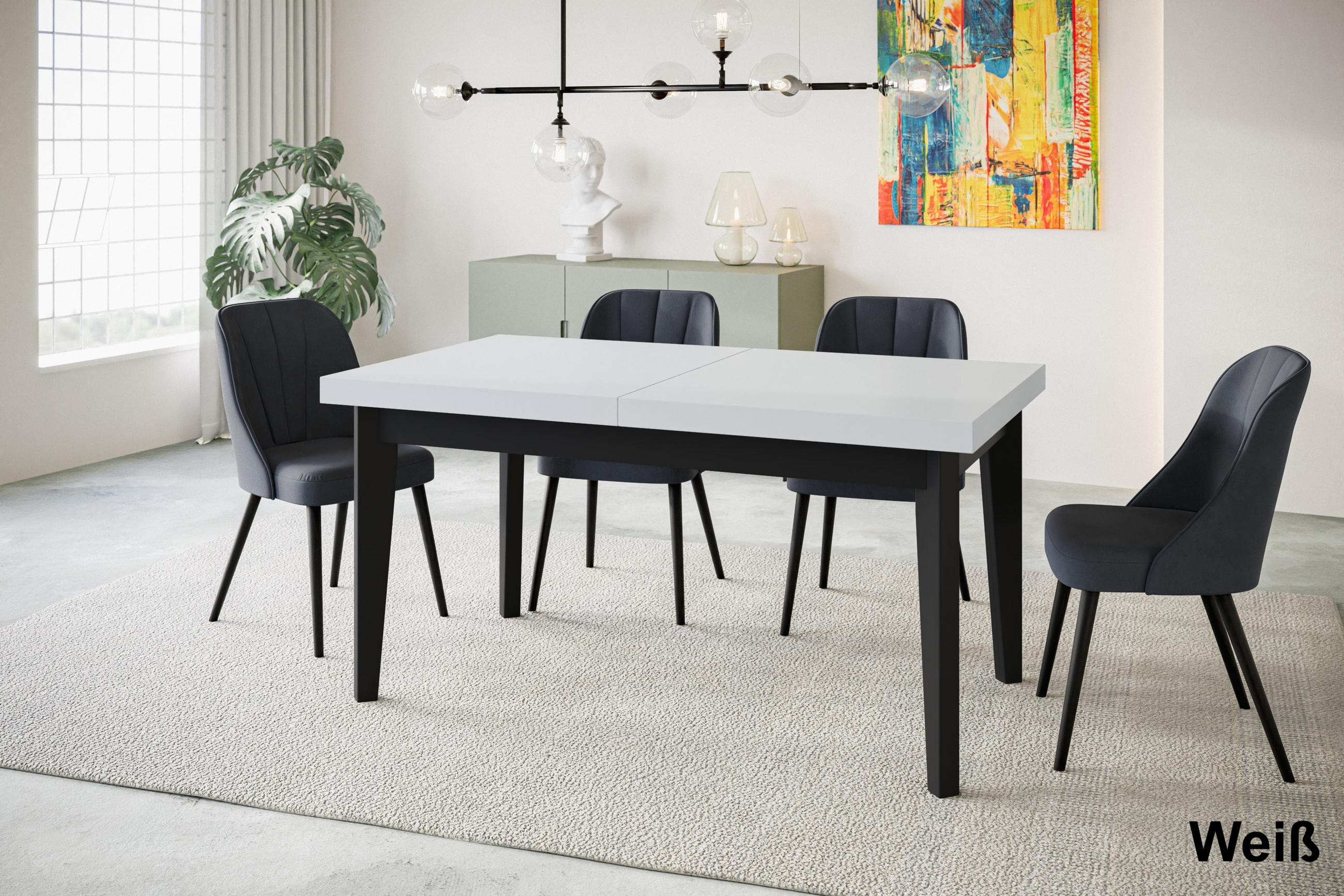 ESSZIMMERTISCH SKANDI, ausziehbarer Tisch: 140-180X80X78 cm, Farbe: Weiß, mit Holzbeinen in Farbe Schwarz - Schwarz/Weiß, Holzwerkstoff (140/80/78cm) - Alpi-Möbel