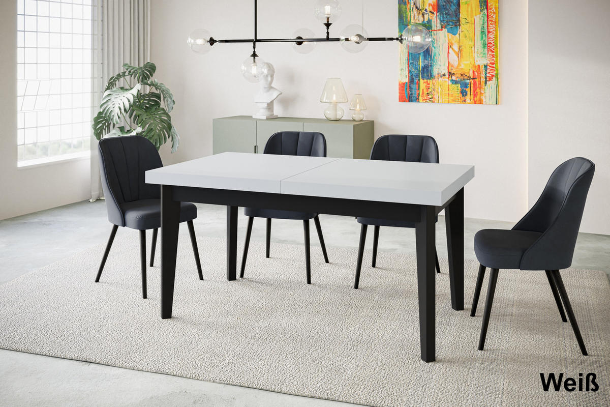 ESSZIMMERTISCH SKANDI, ausziehbarer Tisch: 200-300X100X78 cm, Farbe: Weiß, mit Holzbeinen in Farbe Schwarz - Schwarz/Weiß, Holzwerkstoff (200/100/78cm) - Alpi-Möbel