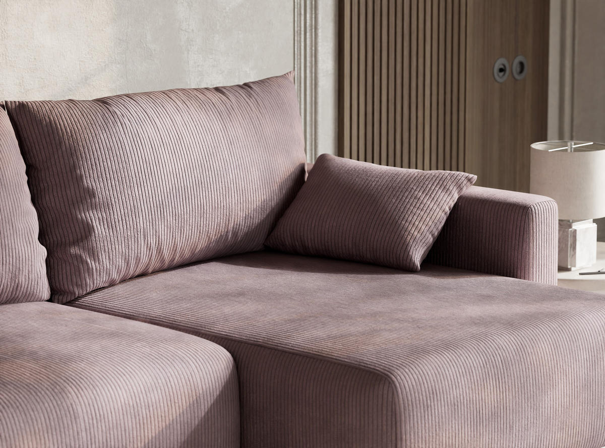 ECKSOFA MIT SCHLAFFUNKTION Leon Lila Samtstoff - Flieder/Schwarz, Holz/Holzwerkstoff (239/148cm) - Maison de Reve