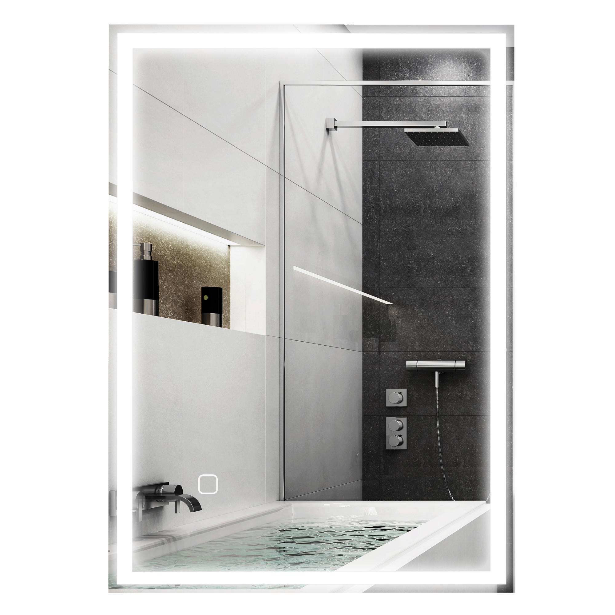 BADSPIEGEL DE-09278 mit LED und Berührungsschalter Weiß - Silberfarben, Glas (70/4/50cm) - ComfortXL