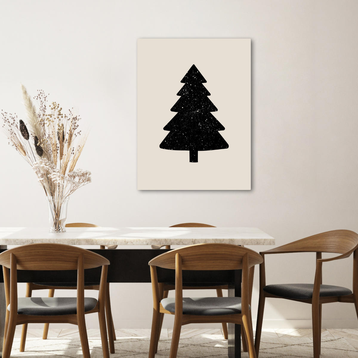 LEINWANDBILD Weihnachtsbaum - Schwarz - Urlaub - Beige 60x80 cm - Schwarz, Textil (60/80cm) - MuchoWow