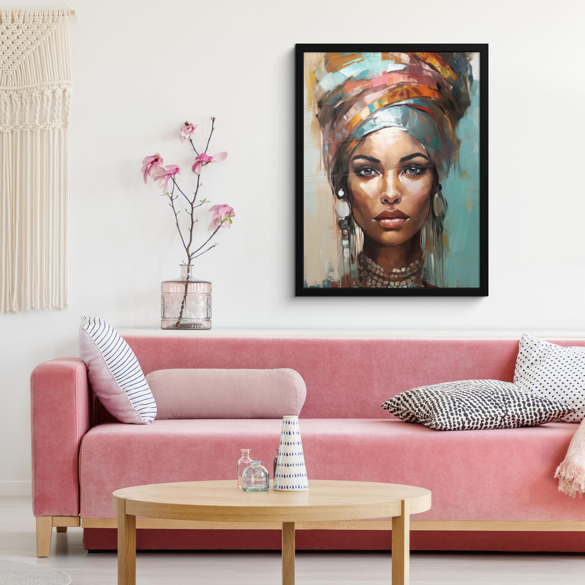 GERAHMTES BILD Frau - Kunst - Schmuck - Porträt 60x80 cm - Blaugrau, Papier (60/80cm) - MuchoWow