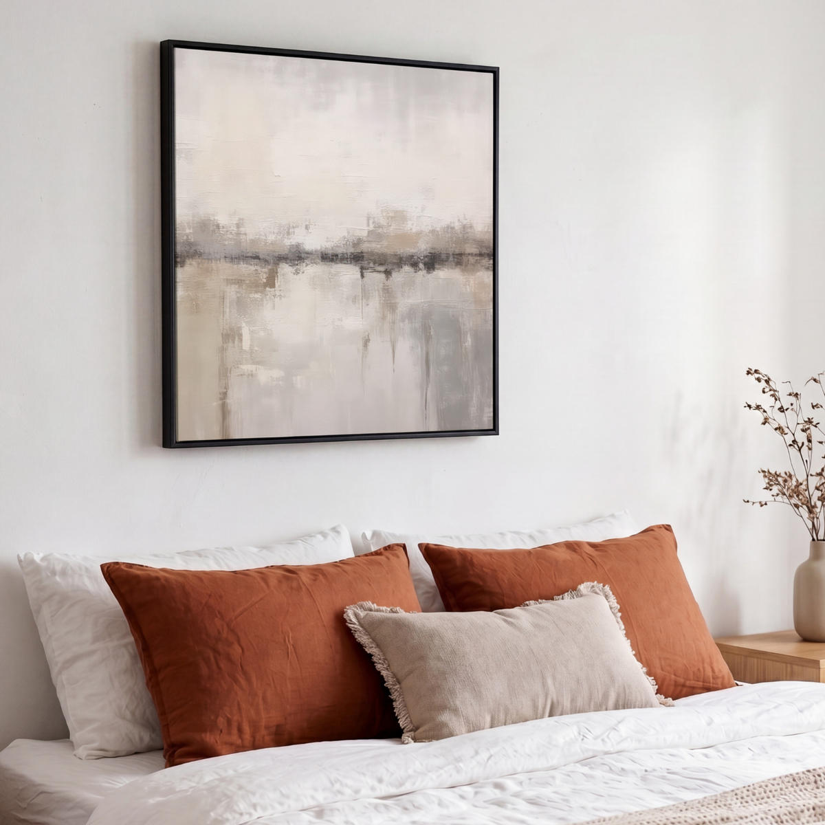 LEINWAND Bilder mit Rahmen - Moderne Kunst - Abstrakt - Beige - 50x50 - Beige, Textil (50/50cm) - MuchoWow
