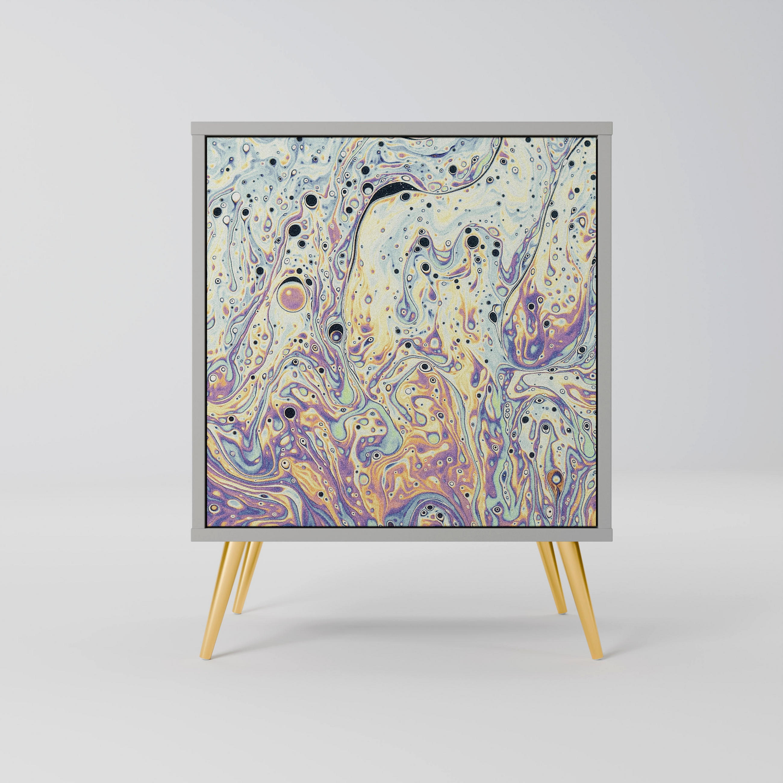 SIDEBOARD MOSAIC OF COLORS, Grau, 57,5x42x75,5 cm, Goldfarbene Metallfüße - Goldfarben/Multicolor, Holzwerkstoff/Metall (57.5/75.5/42cm) - SpaceRebels