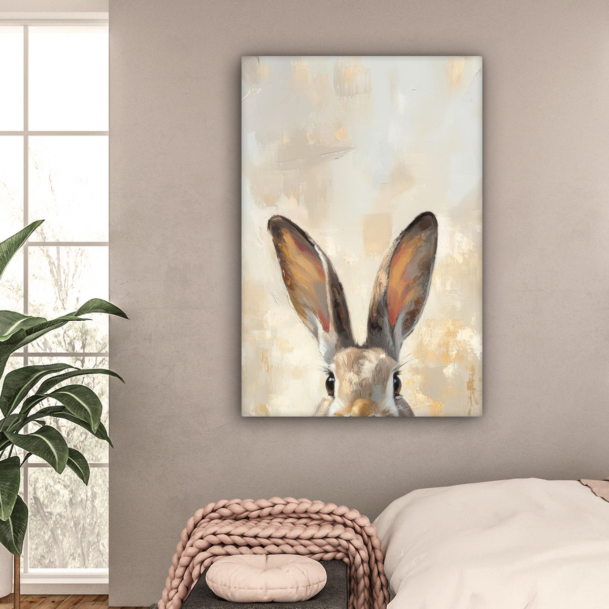 LEINWANDBILD Hase - Ohren - Braun Deko XXL 80x120 cm - Beige, Textil (80/120cm) - MuchoWow
