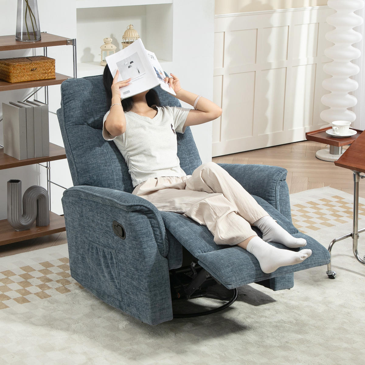 RELAXSESSEL DE-15386 manuell neigbar mit 360°-Drehung Blau - Blau, Textil (93/104/84cm) - ComfortXL
