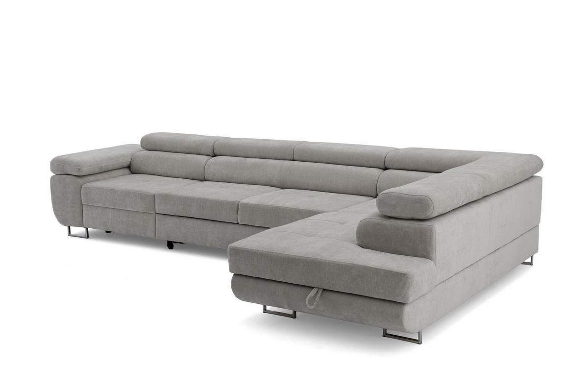 ECKSOFA WILD MAXI L Rechts mit Schlaffunktion 125x195 Chenille Grau - Chromfarben/Grau, Holz/Textil (203/350cm) - Muffo