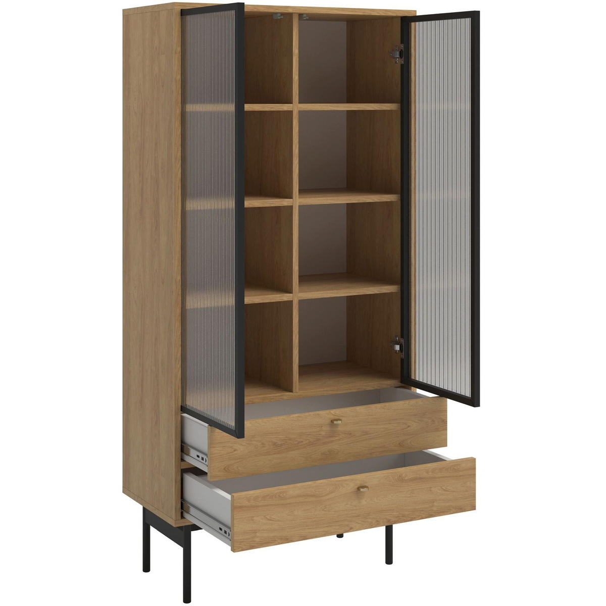 VITRINE Olar II Holzoptik Hickory Natur 85 cm - černá/zlatá, kov/kompozitní dřevo (85/179/41cm) - Selsey