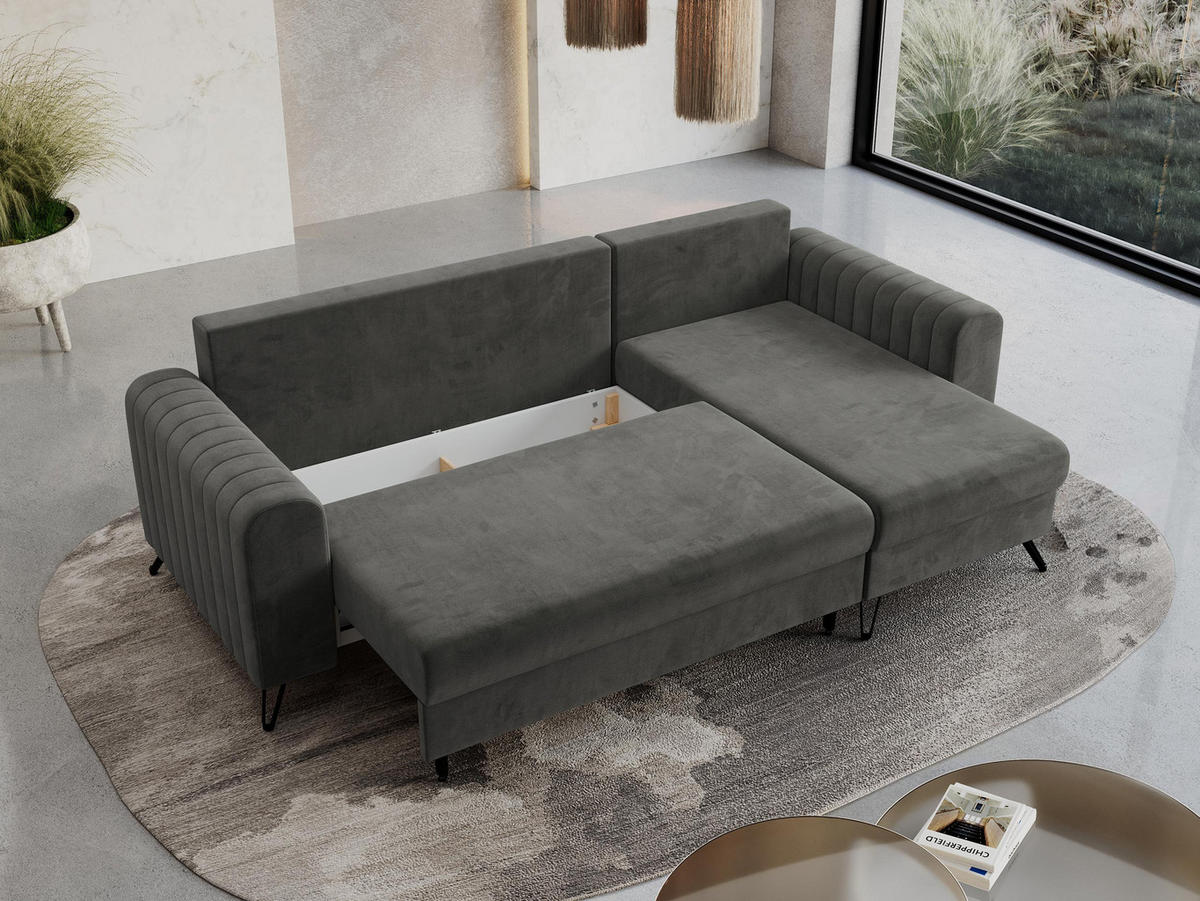 ECKSOFA Axel Velvet Grau - Schwarz/Grau, Textil/Metall (242/140cm) - MKS