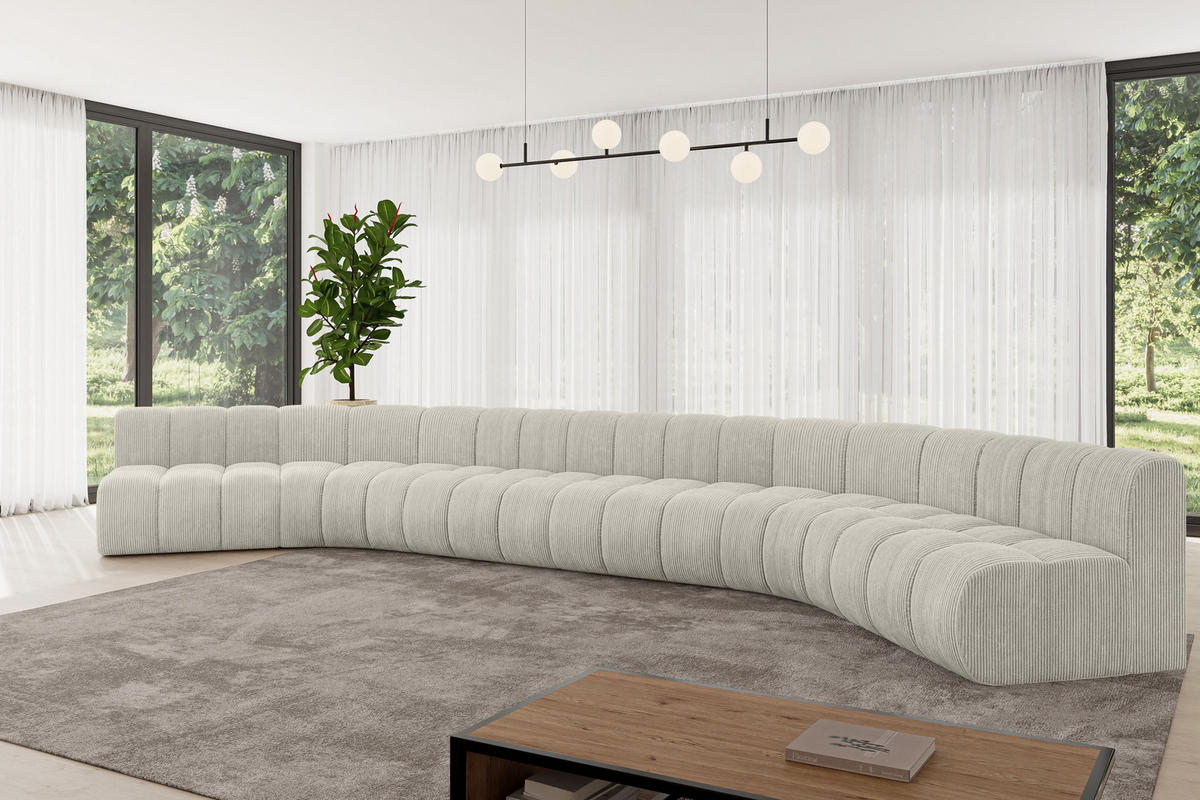 WOHNLANDSCHAFT modulares Sofa Montra-U2 - 581x174x70 cm Creme - Hellgrau/Creme, Holzwerkstoff/Textil (581/70/174cm) - ALTDECOR