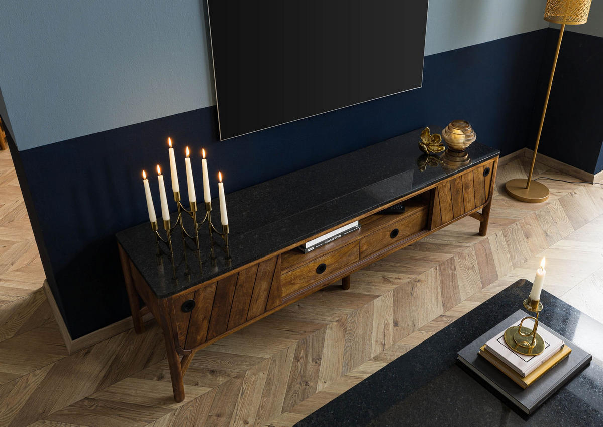 TV-BOARD Mango 180x45x50 braun geölt / dunkler Granit LOS ANGELES #103 - Braun, Holz (180/50/45cm) - Massivmoebel24