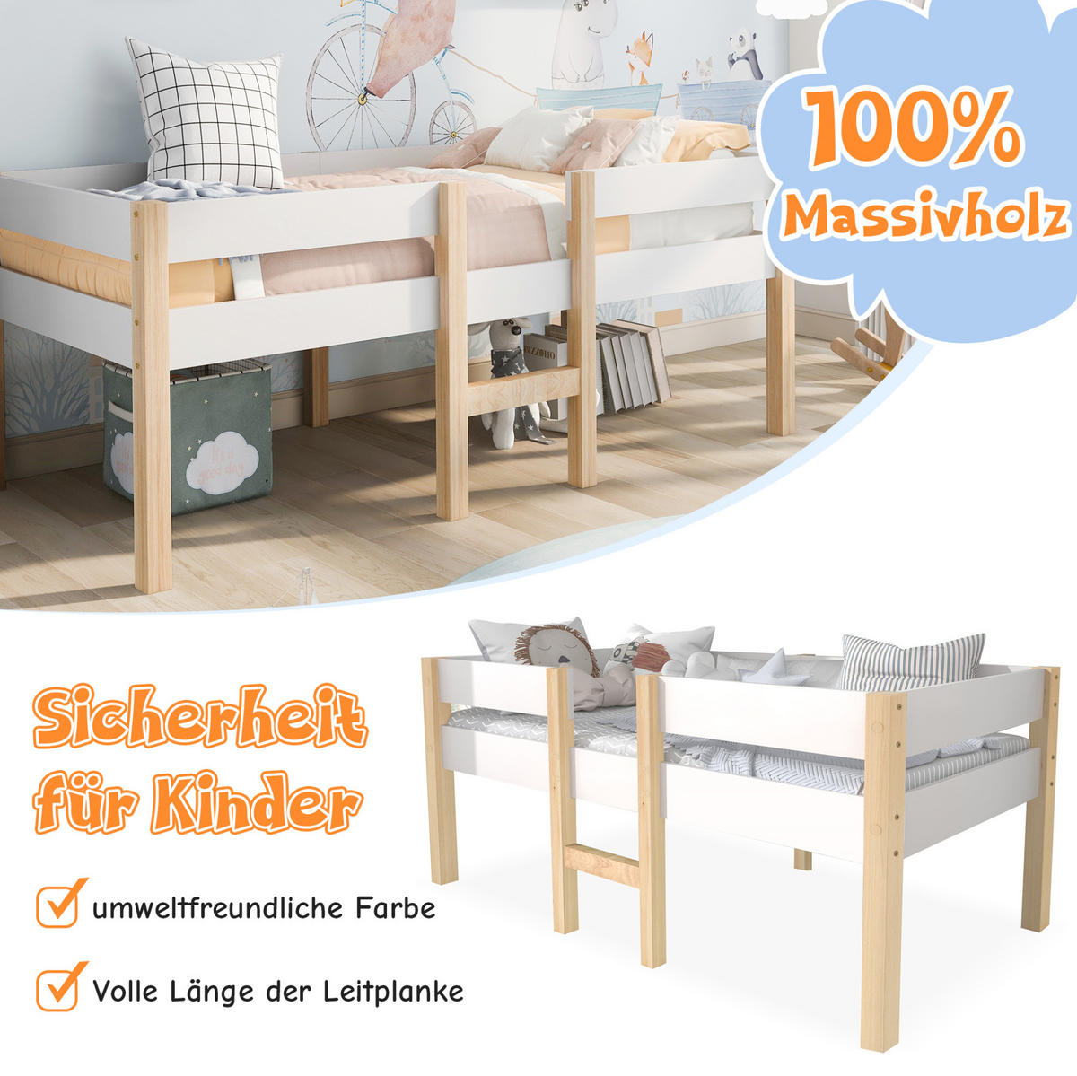 KINDERBETT 90/190 cm mit Schubladen, Rausfallschutz und Leiter, Weiß - Weiß, Holzwerkstoff (90/190cm) - Redom