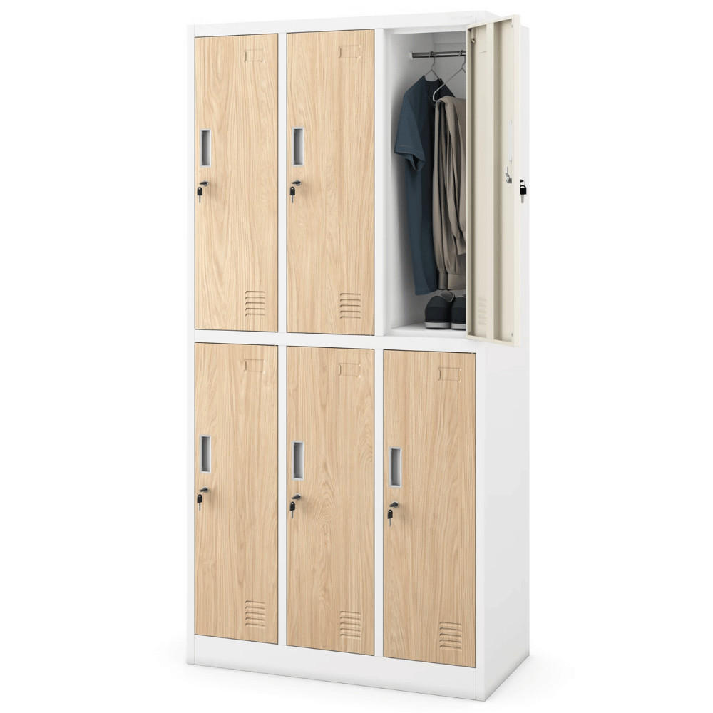 UMKLEIDESCHRANK Spind TOKIO 6 Abteile 185x90x45cm Weiß-Sonoma Eiche - Weiß, Metall (90/185/45cm) - DELUKE