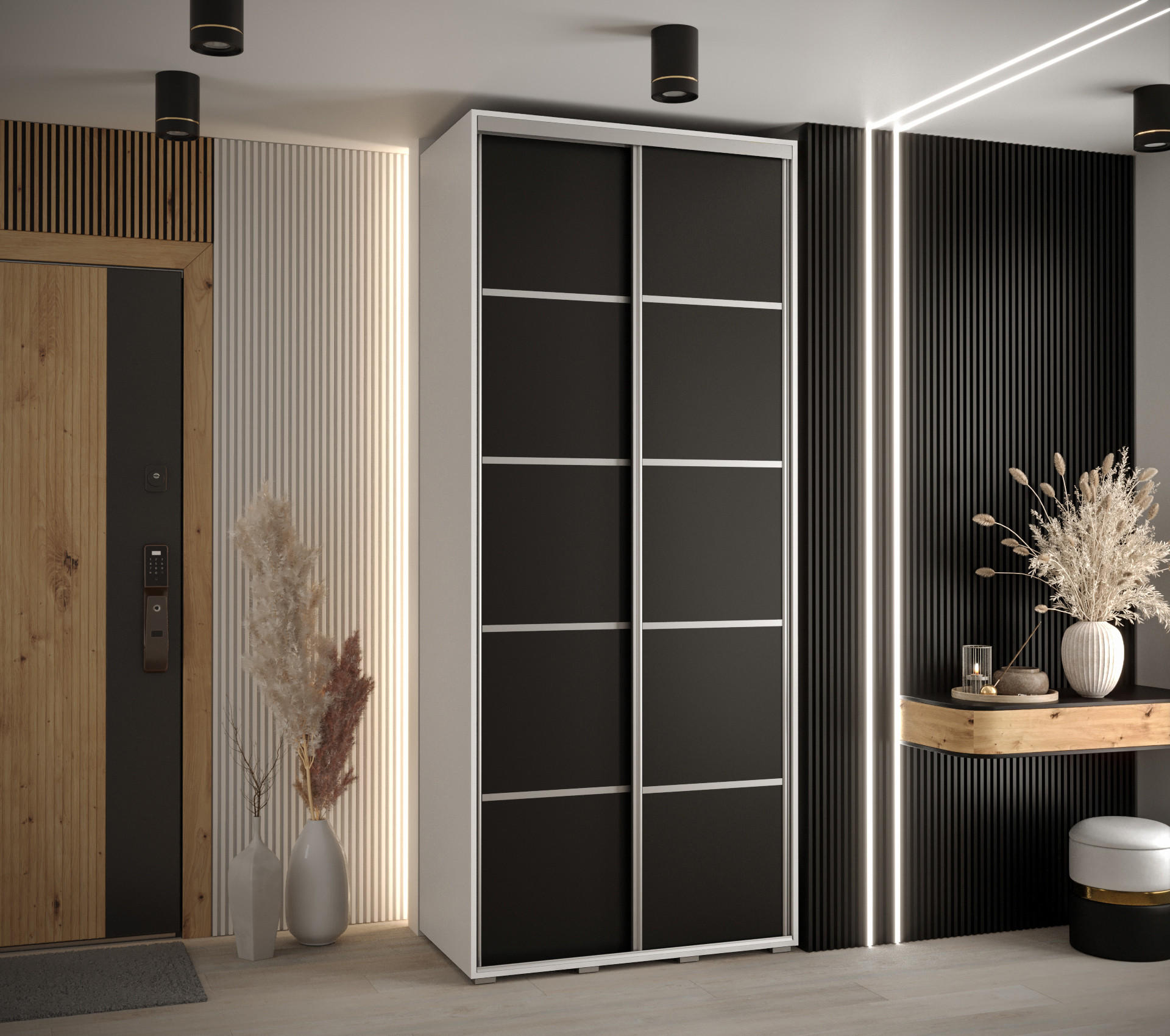 SCHWEBETÜRENSCHRANK 235,2/110/60 2-türig - Silberfarben/Schwarz, Holz/Metall (110/235/60cm) - Abiks Möbel