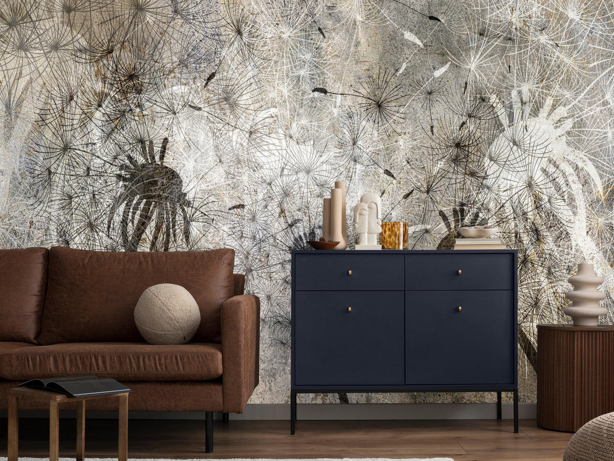 FOTOTAPETE Pusteblumen Beton Retro Stil 250x175 - Beige/Braun, Papier (250/175cm) - Muralo