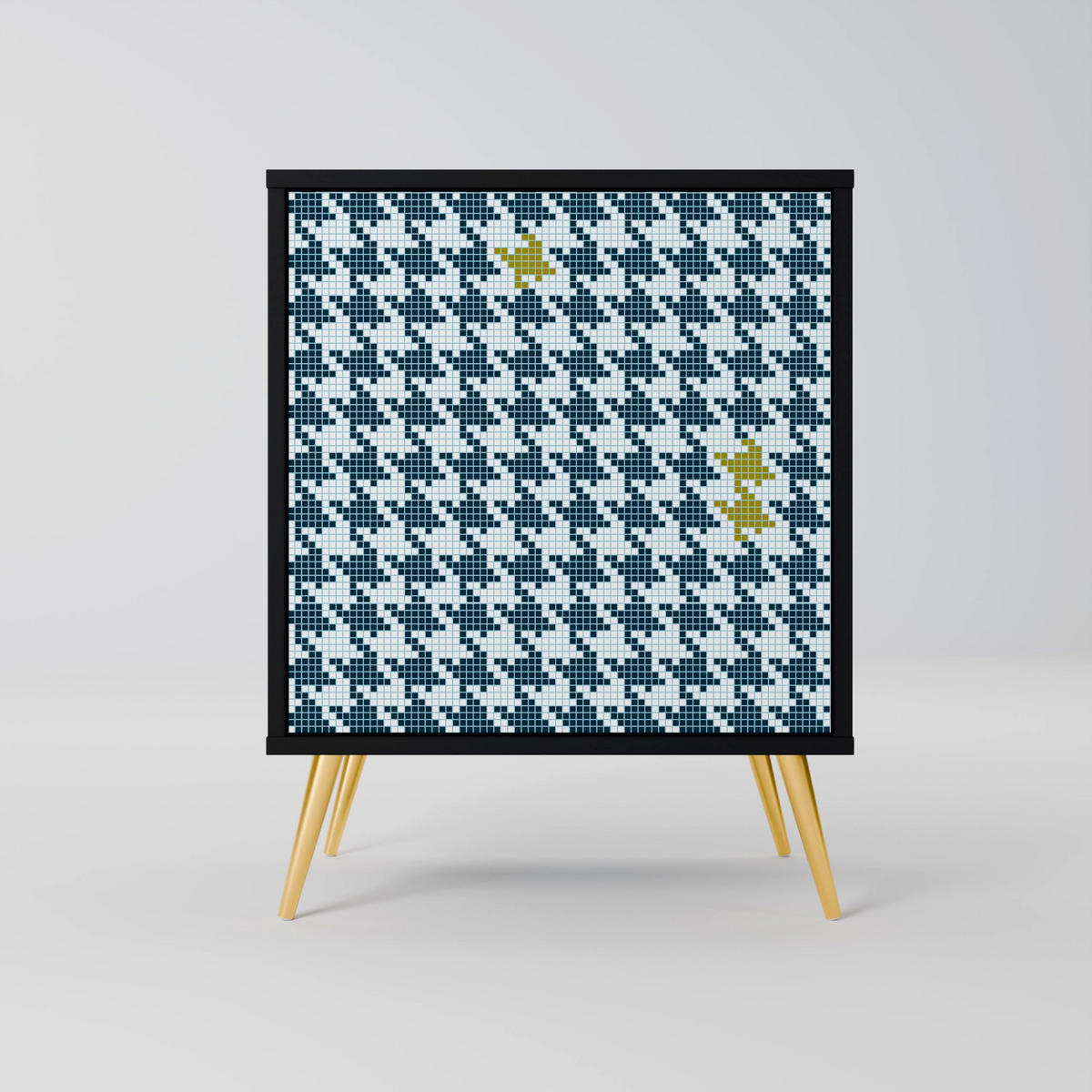SIDEBOARD OUT OF CONTEXT, Schwarz, 57,5x42x75,5 cm, Goldfarbene Metallfüße - Goldfarben/Multicolor, Holzwerkstoff/Metall (57.5/75.5/42cm) - SpaceRebels