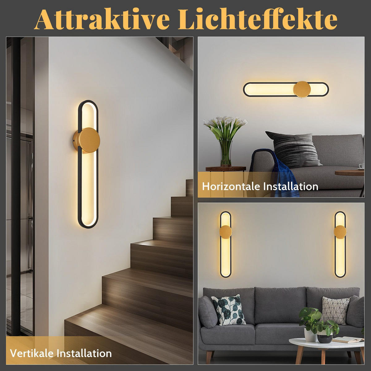 LED nástěnné svítidlo Burke III 60/12/6 cm - zlatá, kov (12/6/60cm) - Nettlife
