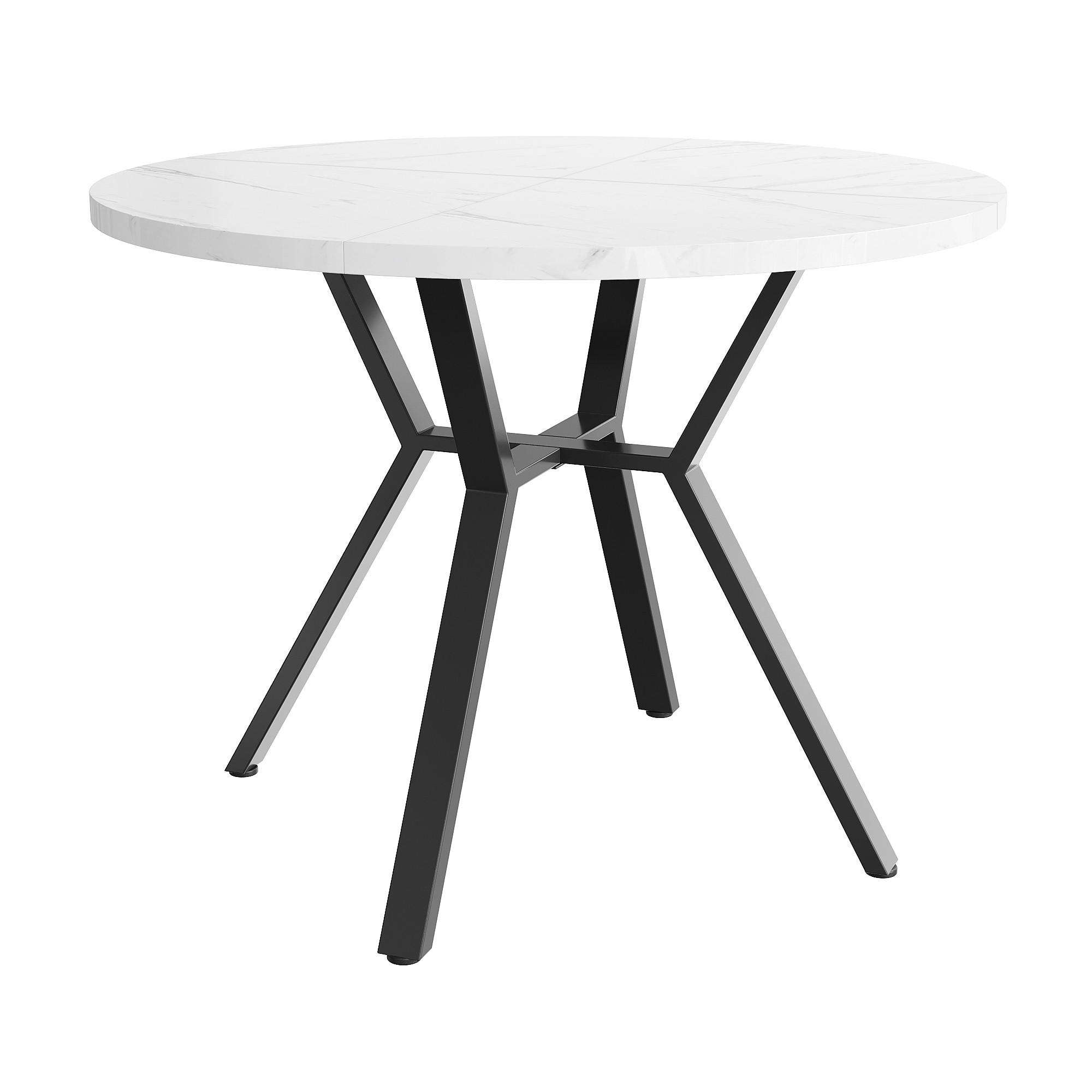 Urban Meuble JÍDELNÍ STŮL kulatý, vzhled mramoru, Ø 100 cm s kovovou podnoží do X