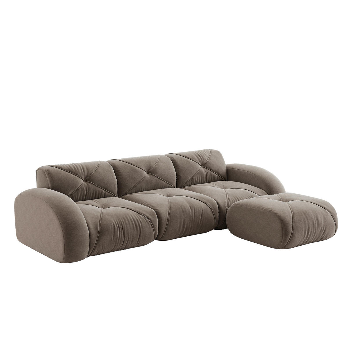 ECKSOFA 281/171/76 cm Taupe Chenille mit 1 Fußhocker, rutschfeste Unterseite - Taupe, Textil (281/171cm) - Oxeza